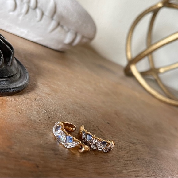 NEW tanzanite CZ gold half moon hoop earrings hoops gemstone - Picture 4 of 15